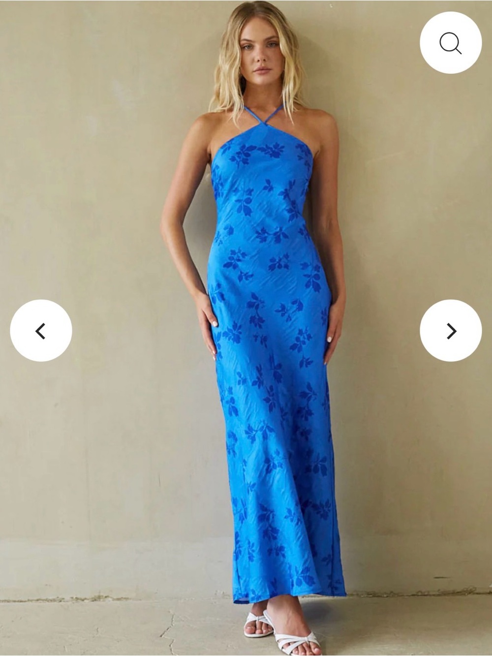 American Threads Royal Blue Floral Halter Maxi Dress